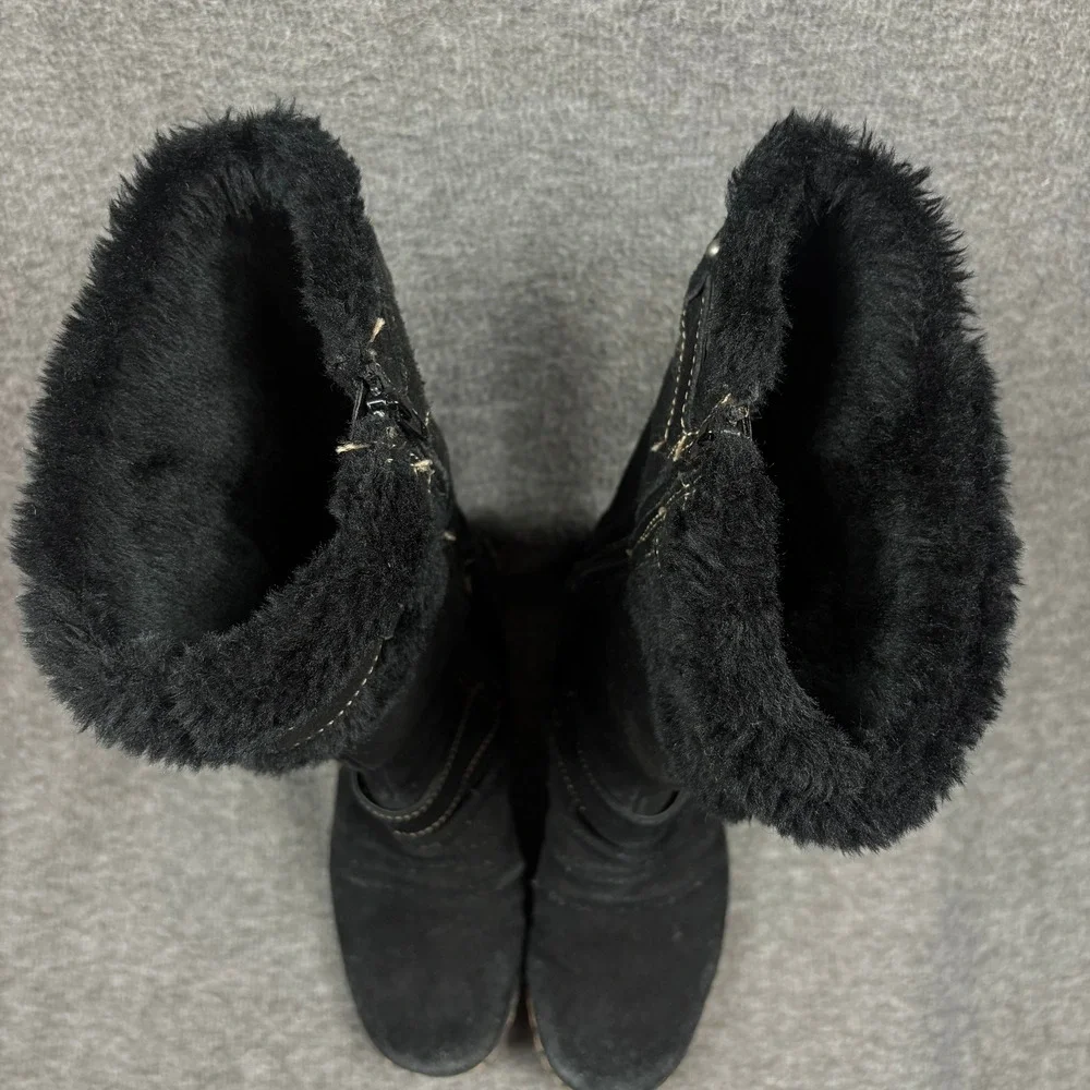 BareTraps Bakan Women 8M Black Suede‎ Faux Fur Lined Mid Calf Boots Cozycore
